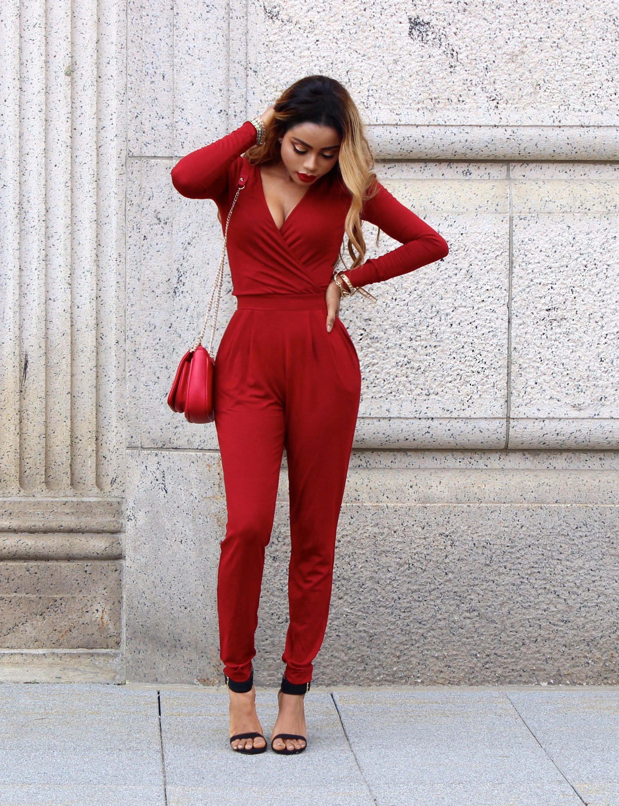 red jumpsuit