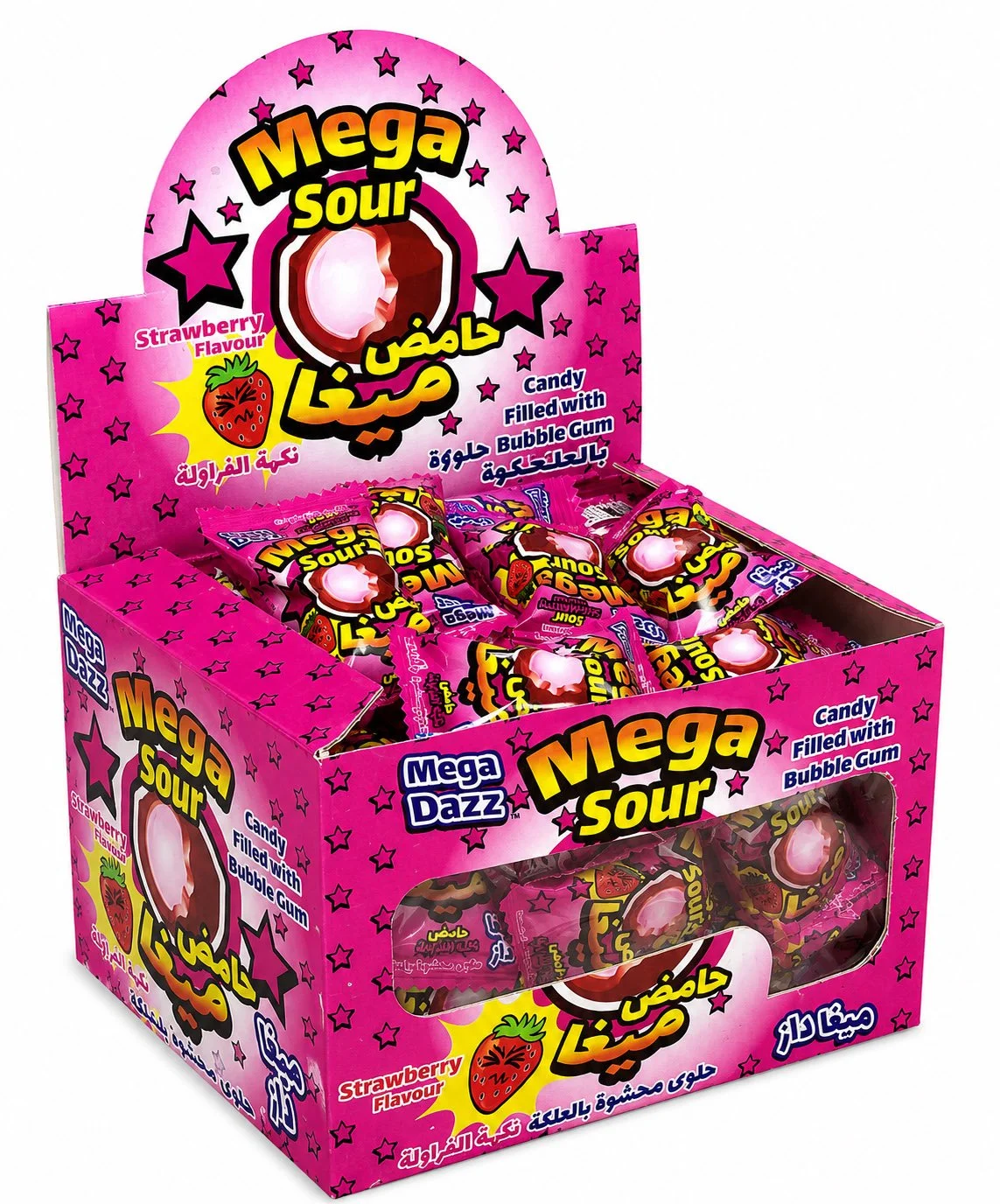 Mega Dazz 8g Mega Sour Strawberry Display box with 60 pieces