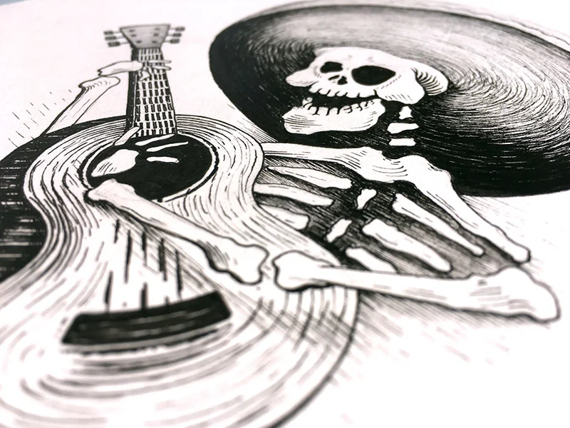calavera skeleton musician