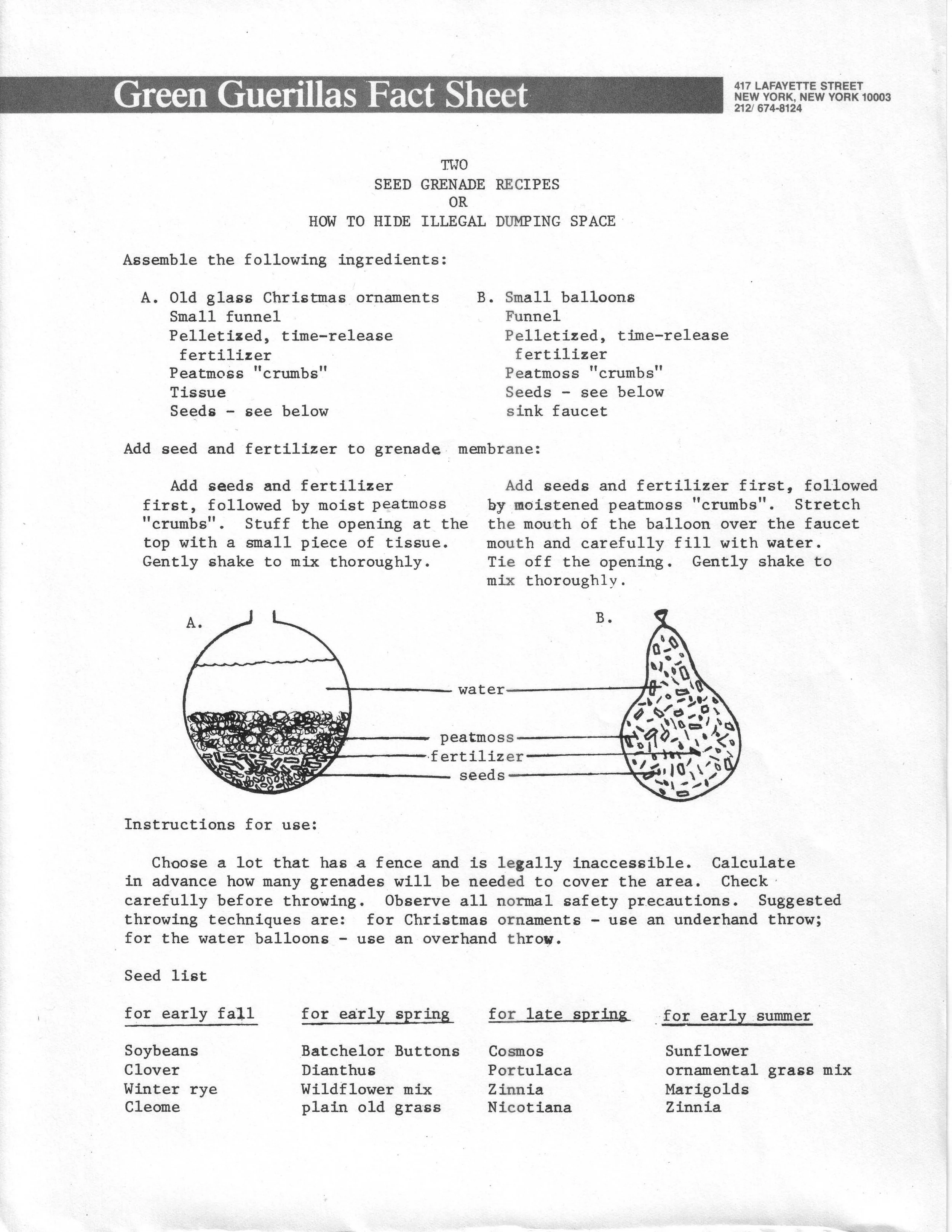 "Two Seed Grenade Recipes or How to Hide an Illegal Dumping Site"