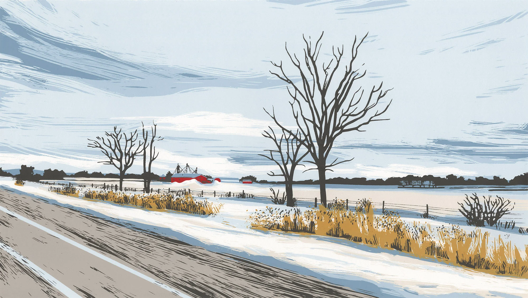 “Winter Grasses”, Between Cities series. Hand-made screenprint on paper.