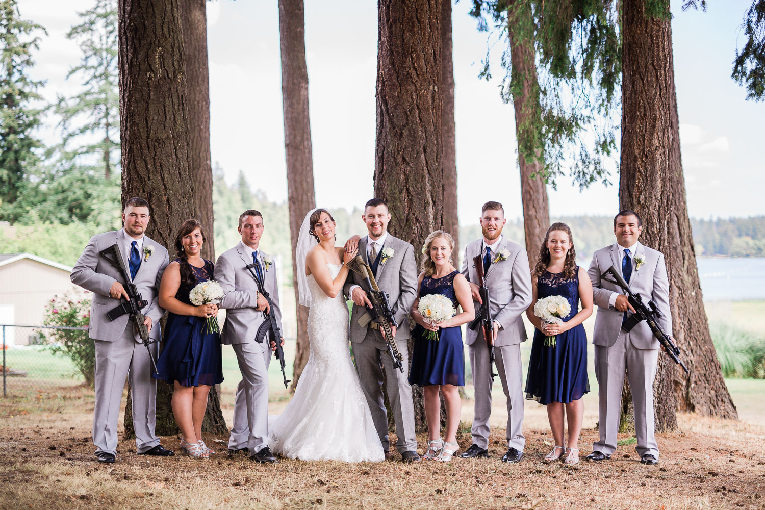 Wedding party with rifles