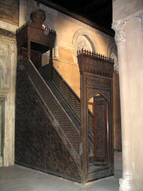 The minbar, or pulpit, with the mihrab along the left side of the picture. (Photo from archnet.org)