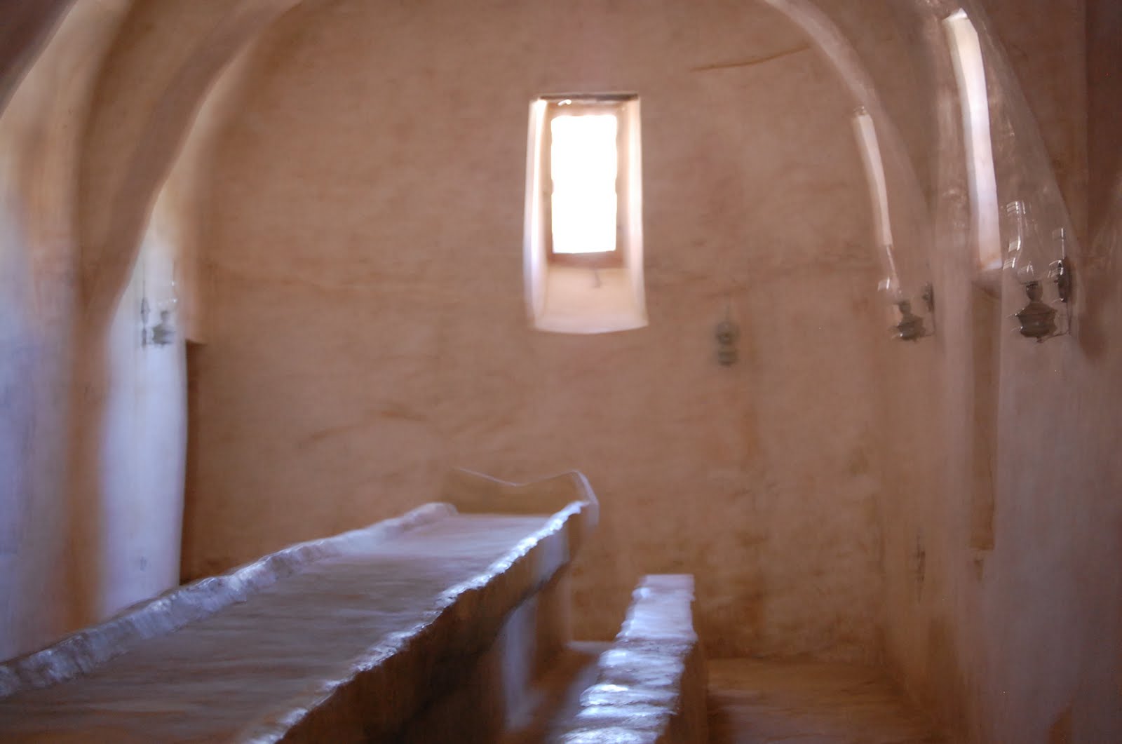 The monks of the monastery still eat around this table, continuing a centuries' old tradition. (Photo by author)
