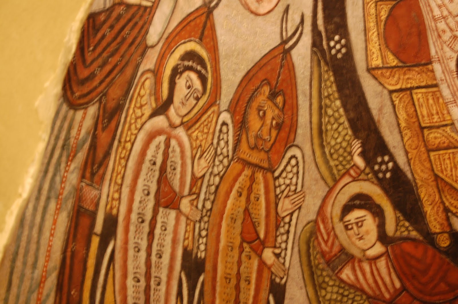 A fresco representing the gospel writers: St. Matthew (the winged man) and St. Mark (the winged lion). (Photo by author)