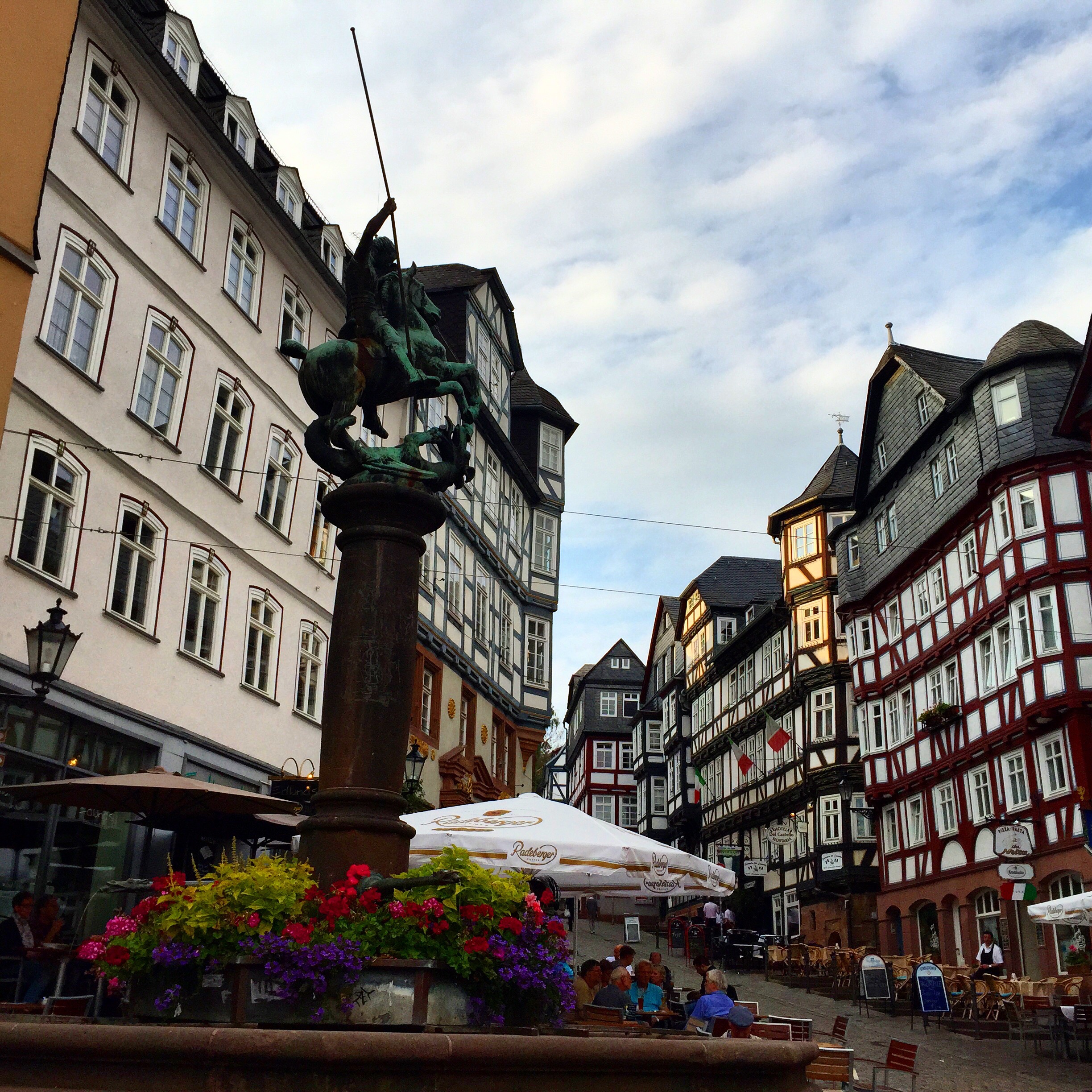 A statue of St. George in the Oberstadt at the Marketplace (Marktplatz).