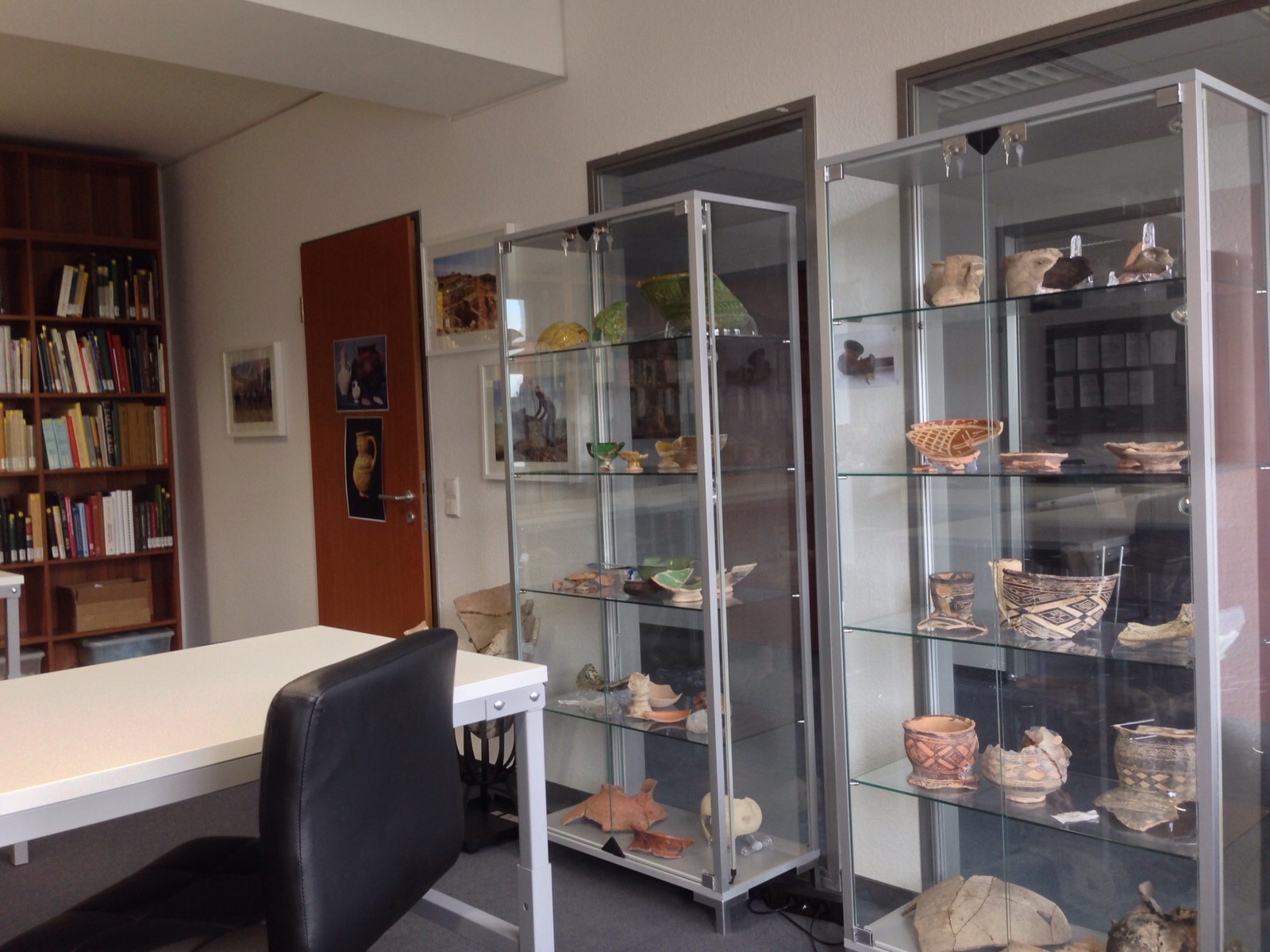 Some of the display cases in the library. This is not even a small portion of the ceramics at the lab.
