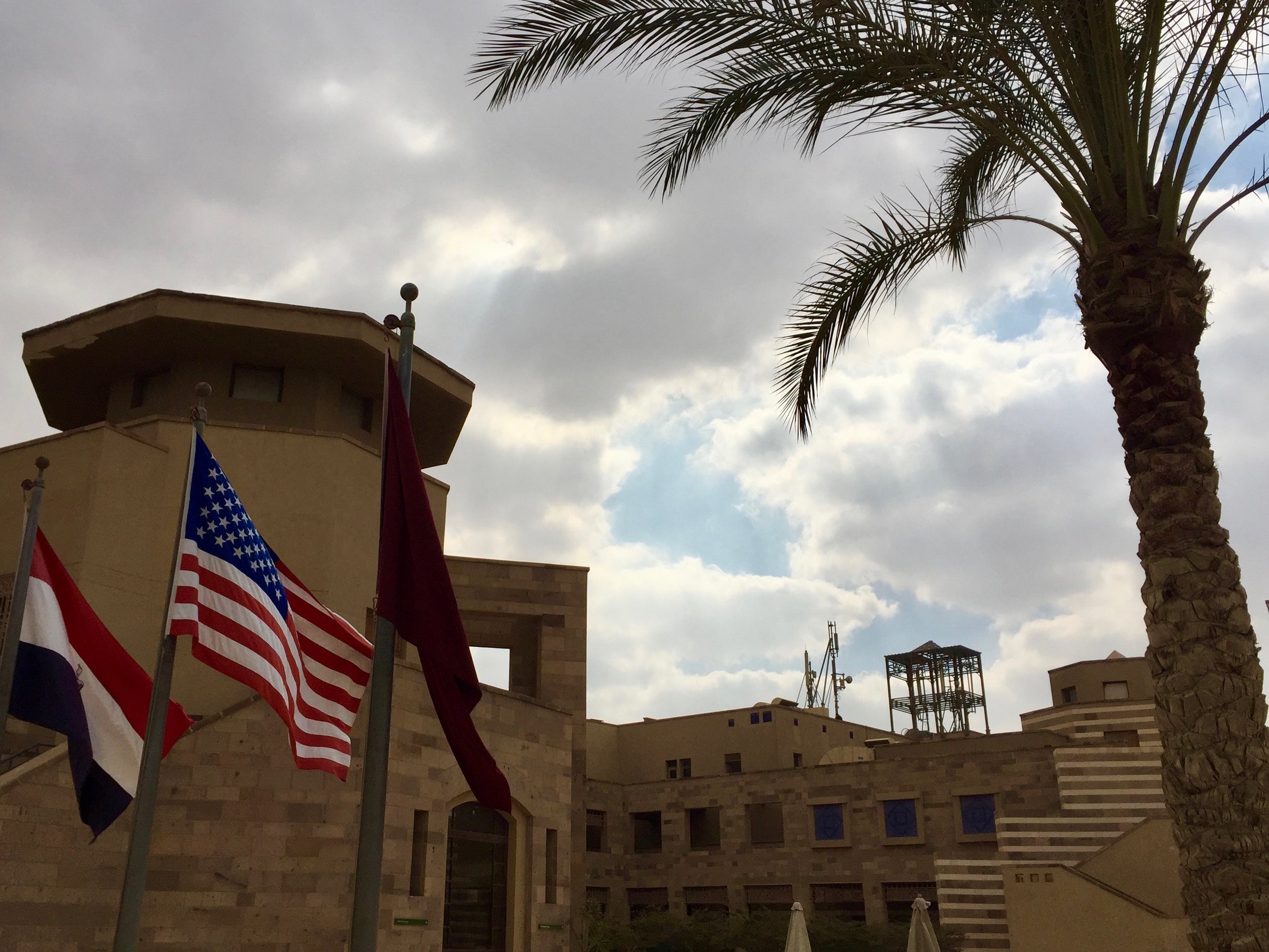 Back to school. View towards the main entrance of the American University in Cairo.