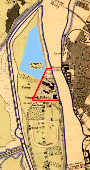 Map from the Combonis. Coloring added in the original. Taken from Samir Raafat's Cairo History Page: http://www.egy.com/maps/ 