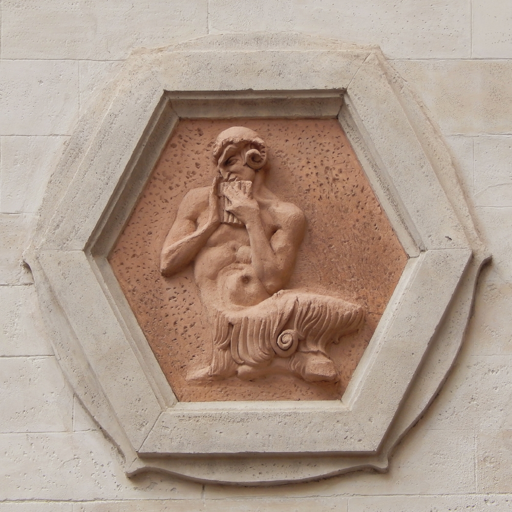 Faun Figure (2) on the façade of the former Cinema Olimpia, Ascoli Piceno