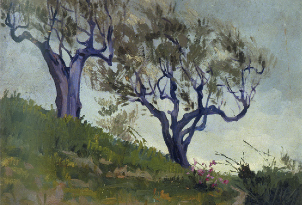 Landscape with Olive Trees (oil on pressed plywood)