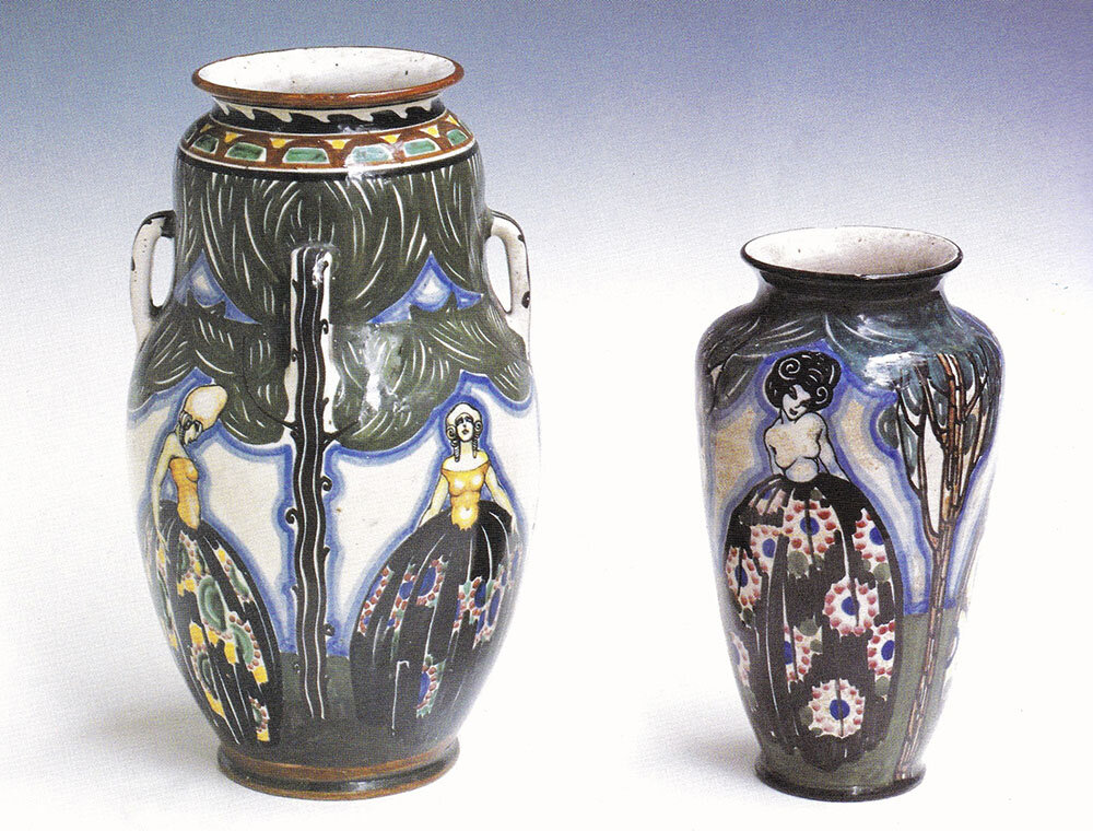 Two vases with female figures