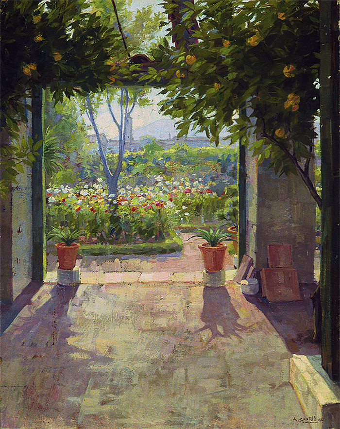 The Friars’ garden (oil on pressed cardboard, 1945)