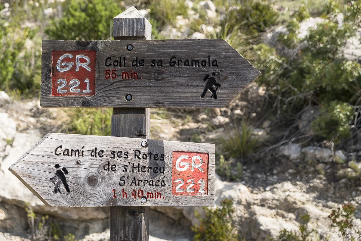 Erster offizieller GR221-Wegweiser von Port d'Andratx aus kommend.