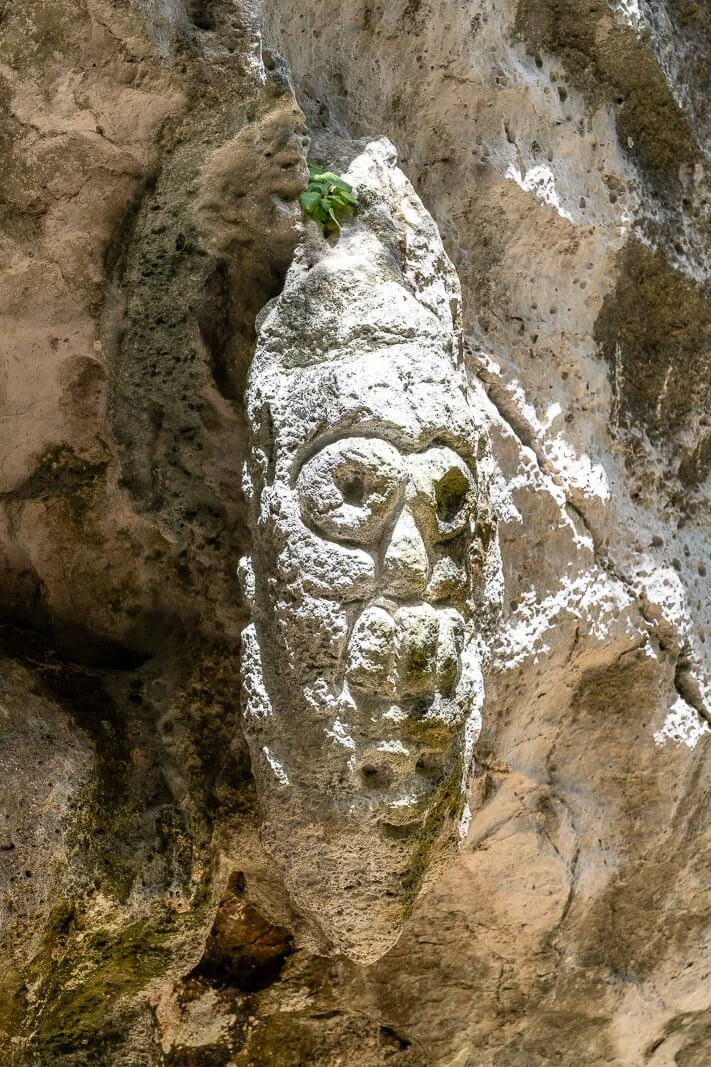  Taíno-Felsrelief mit Petroglyphen in einer Höhle des Nationalparks Los Haitises in der Dominikanischen Republik 