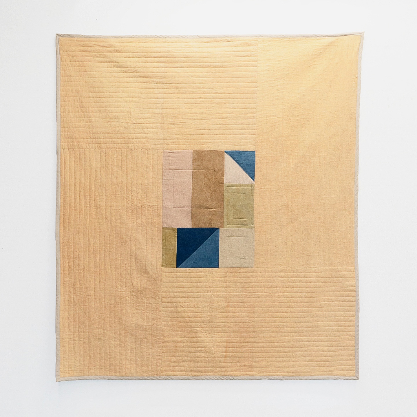 Earthen City | linen and raw silk, naturally dyed with clay, walnut hulls, indigo, moss, and acorns | 60” x 70”