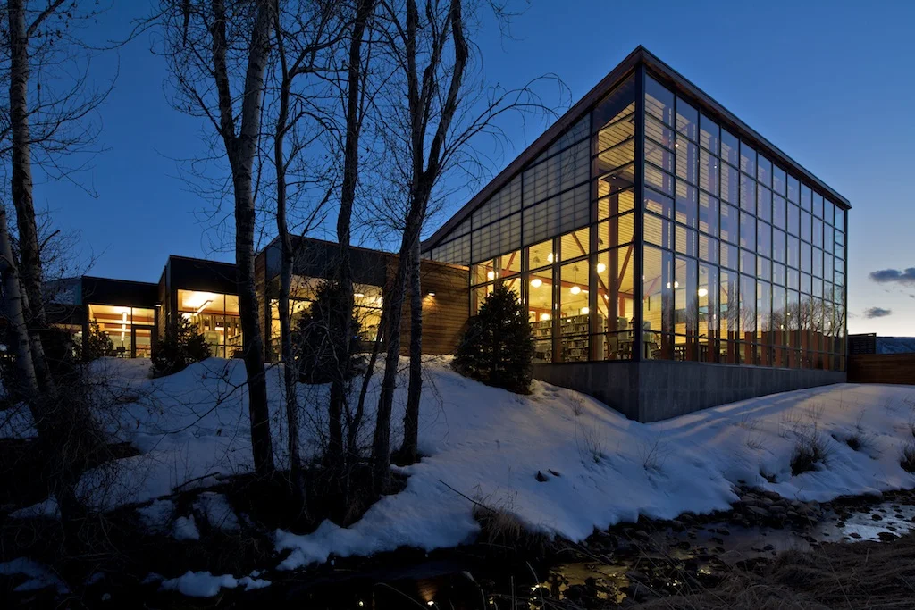 The main reading room looks out towards the Roaring Fork River