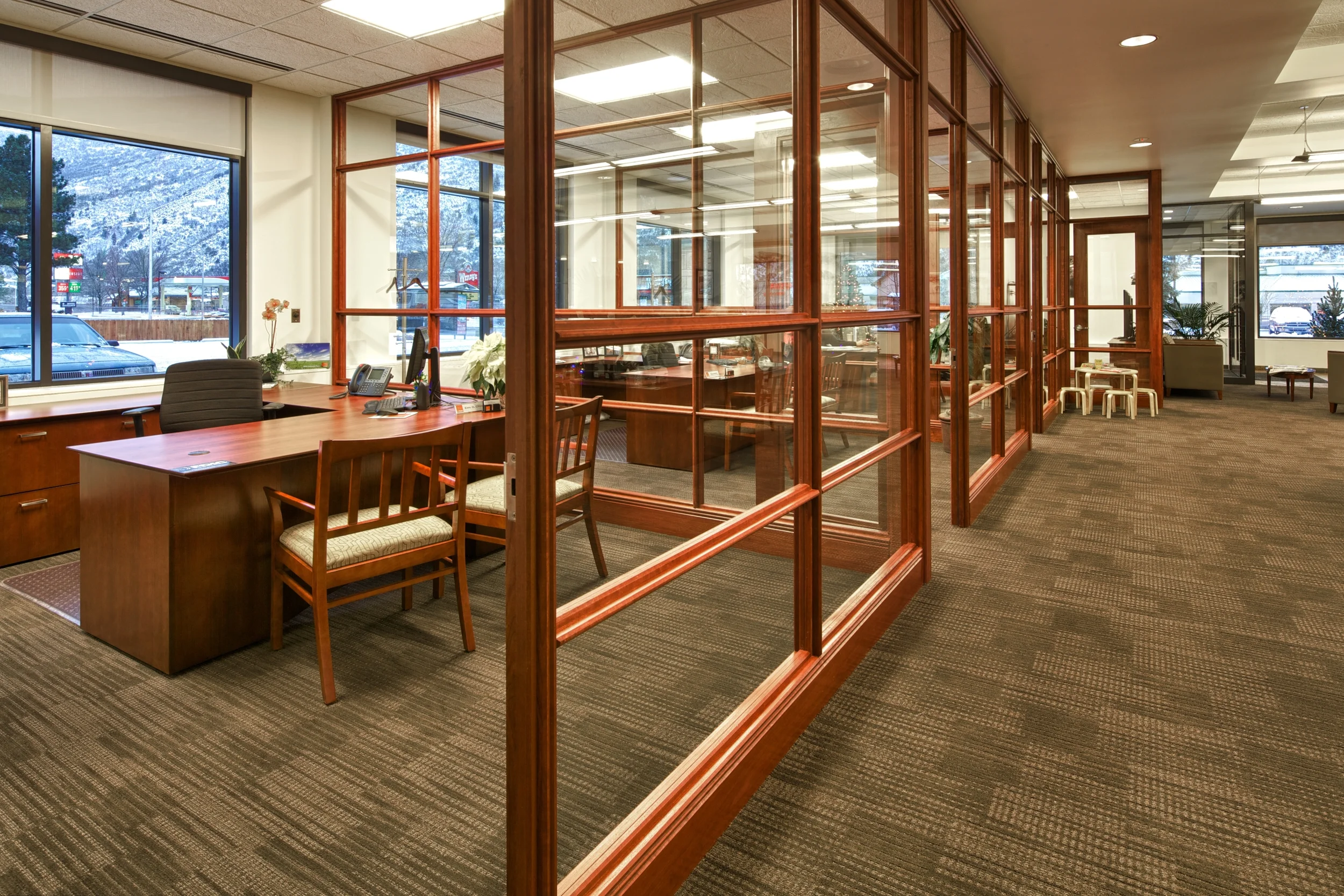 Transparency was an important goal in designing the 1st Bank's interior offices