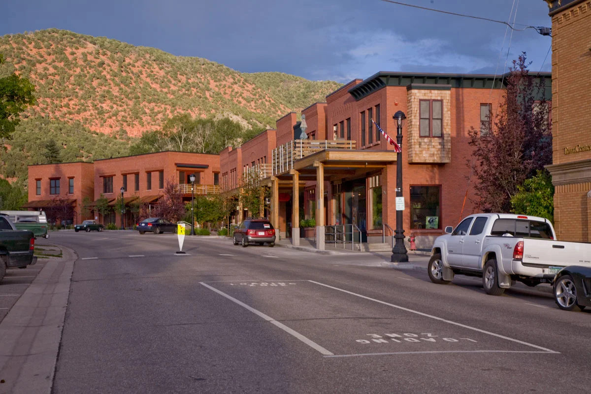 Looking east up Midland Avenue, Riverwalk extends and engages with Basalt's downtown core