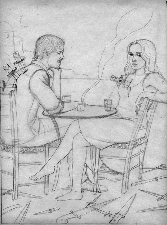 Preliminary sketch of the knives version. ©Jody Hewgill