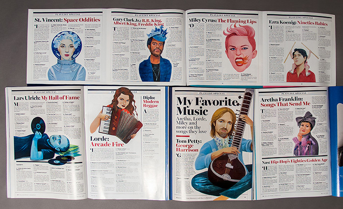The Playlist Special is a fold out, so this photo is comprised by displaying 4 issues laid out to show all the final printed pieces. Rolling Stone issue #1209