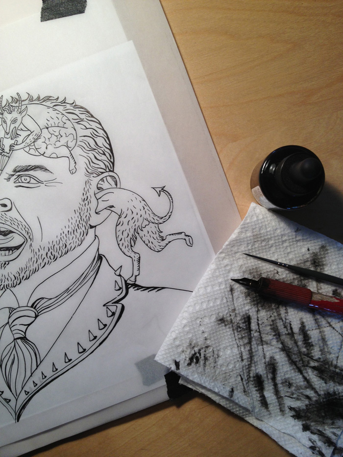 For the line work I use both brush and pen on top of my pencil sketch.