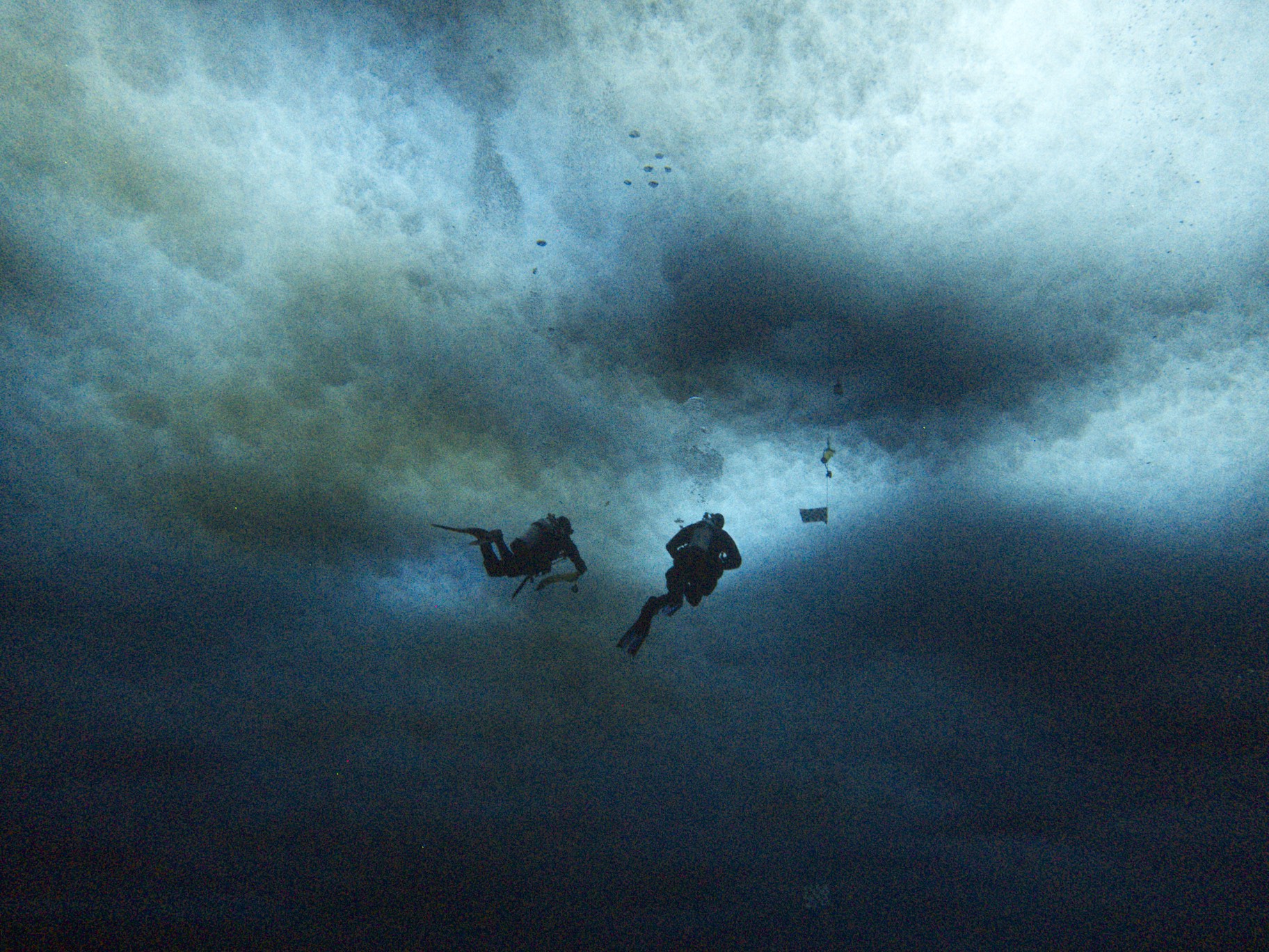 Art and Bret going back to the dive hole at Dayton's Wall.