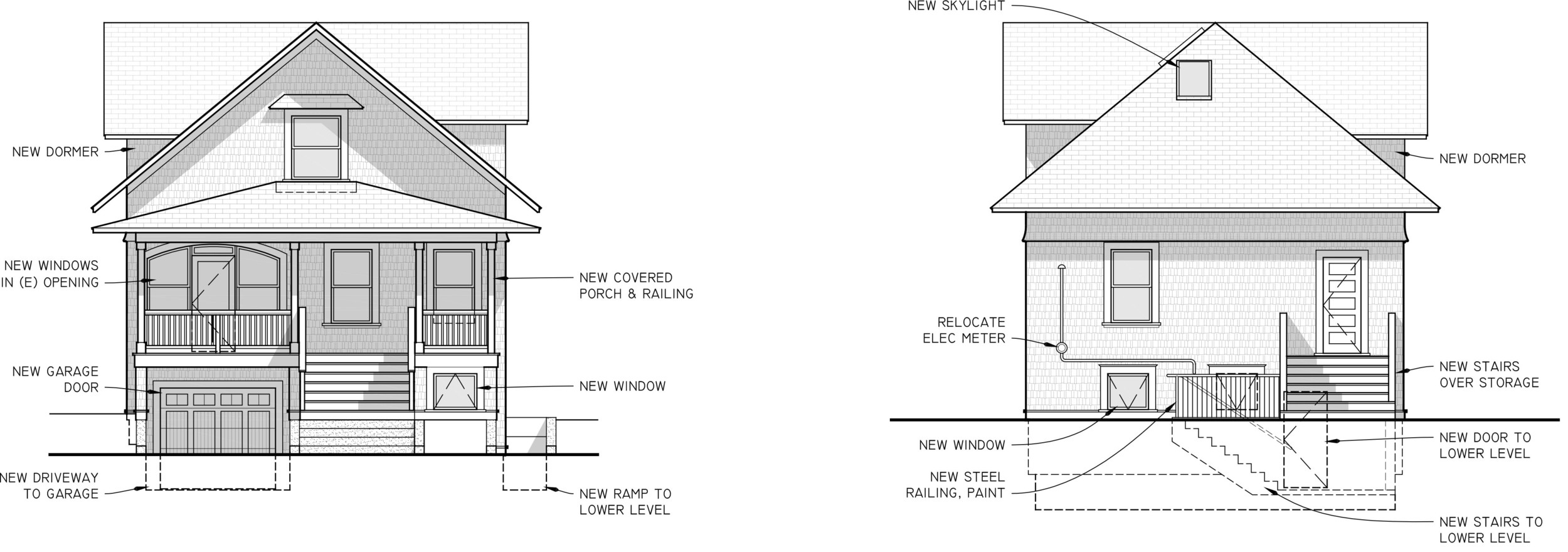 Elevations, West & East