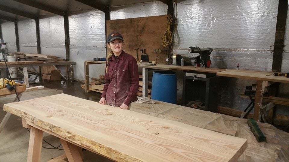  We completed our largest project yet! 1 lunch room table, 1 conference table, 1 desk, 1 sofa table, and a counter top. All of these were ordered by Wilcox Farms to spruce up the office. My dad and I also have a new workshop, which means we can work 