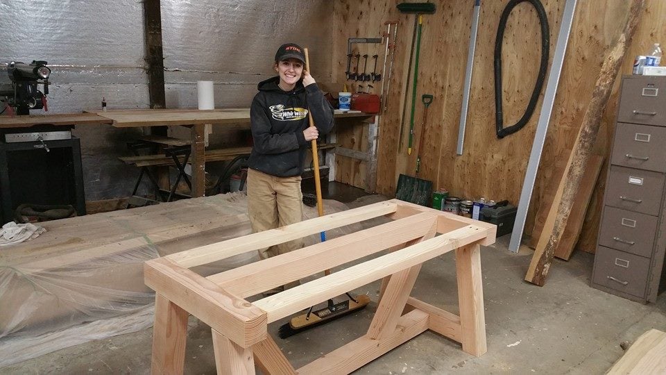  While I work on sanding all the table tops, my dad worked on assembling the frames of the tables. It takes careful measuring to make sure that the table frames are secure and won't wobble. 