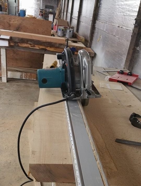 Our first step was cutting all of our flitches down to the right length. It is amazing how many different saws are needed when cutting the slabs. For this project, we wanted to make sure the cuts were especially straight because they had to fit toge