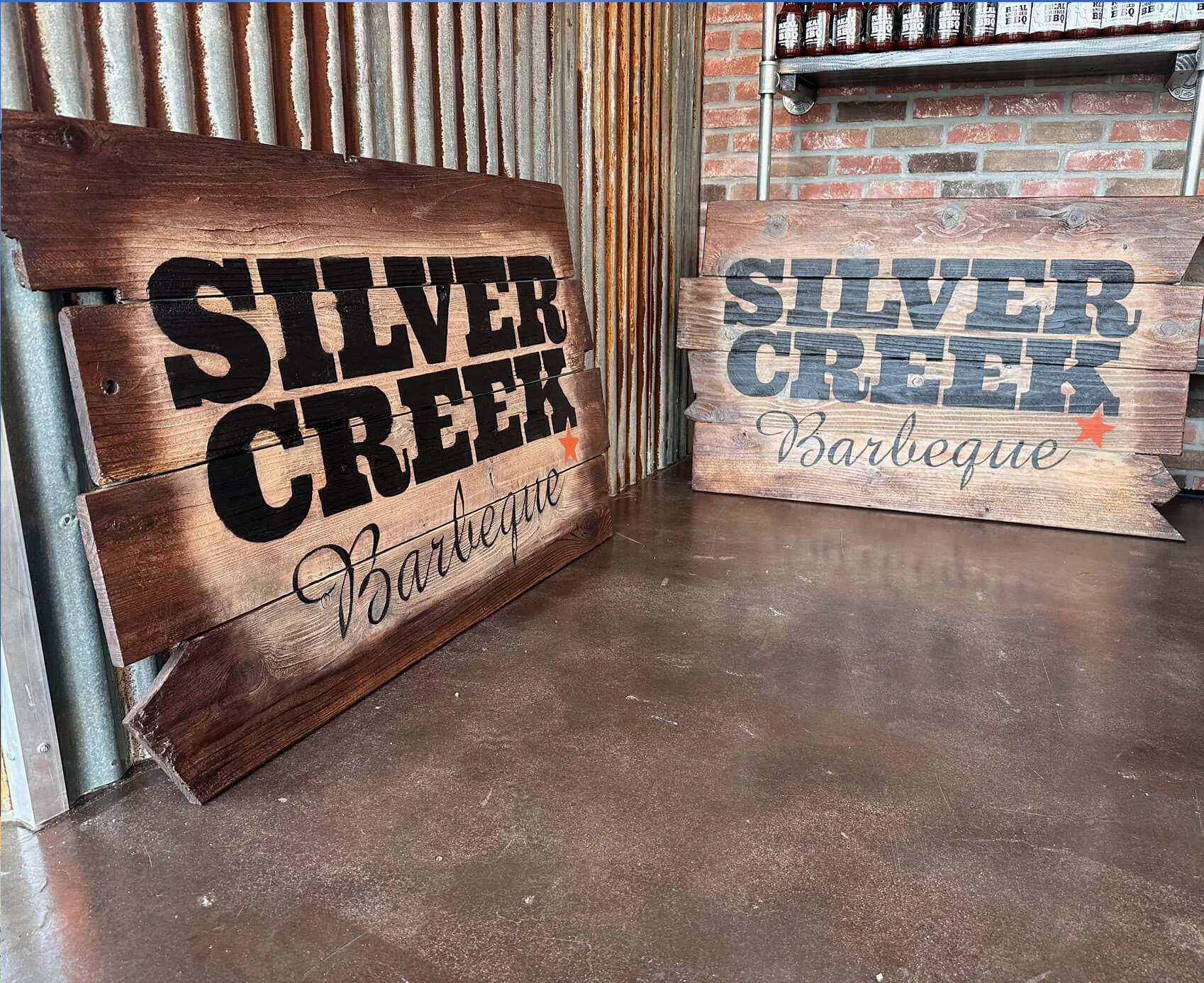 Silver Creek BBQ exterior wood signs 3’x4’ 2026