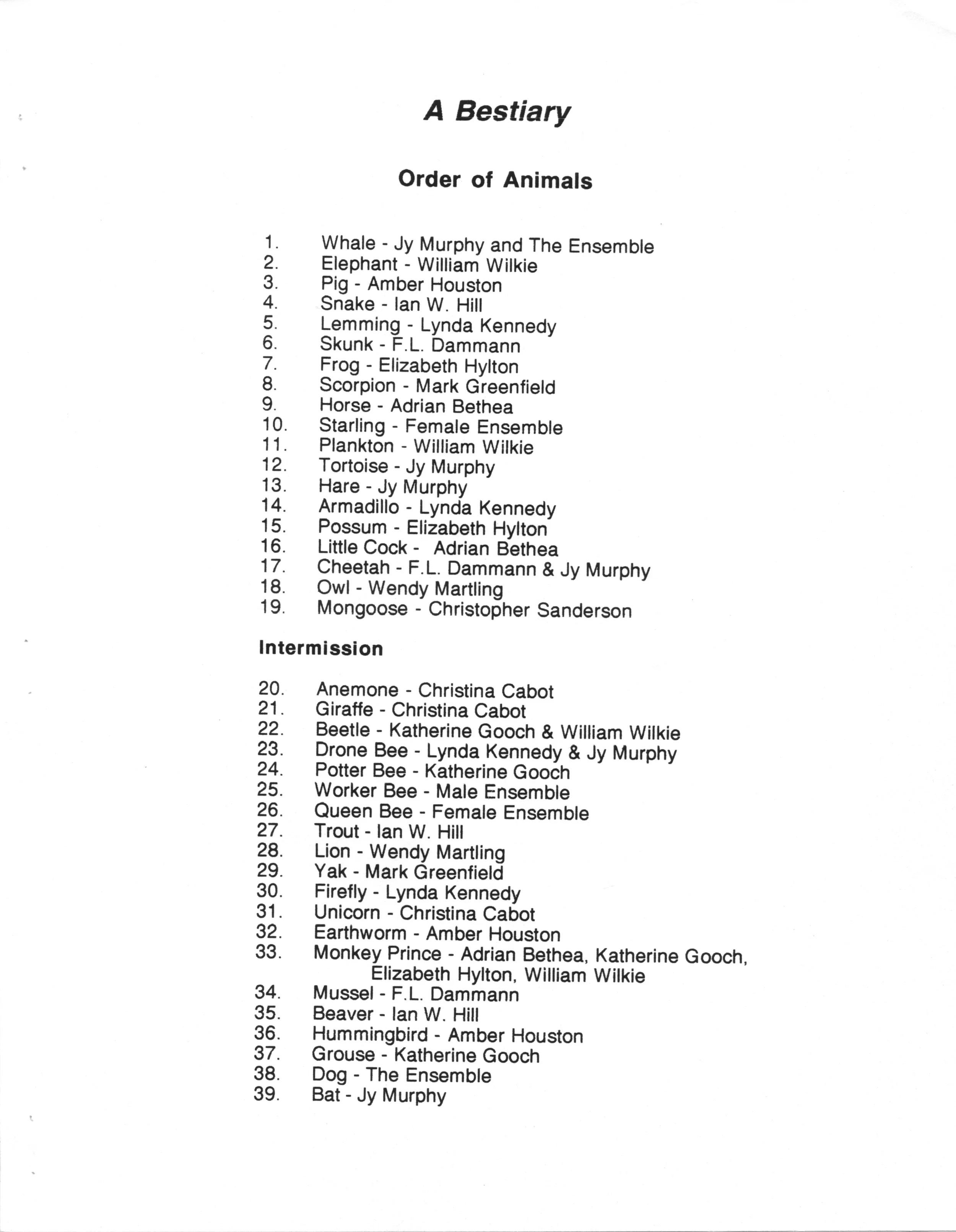 A BESTIARY
