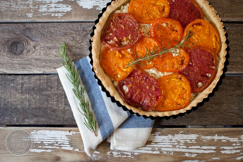 tomato + goat cheese tart with rosemary crust