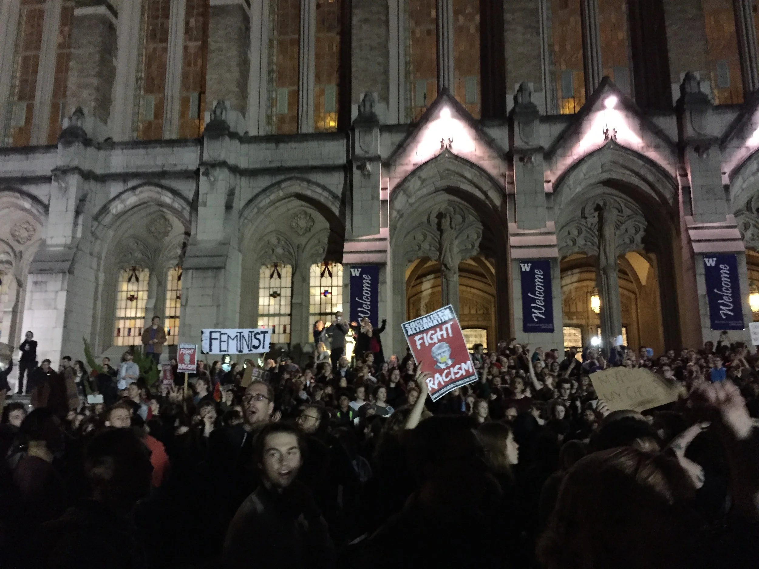 At the University of Washington, one stop on the Nov 9 march