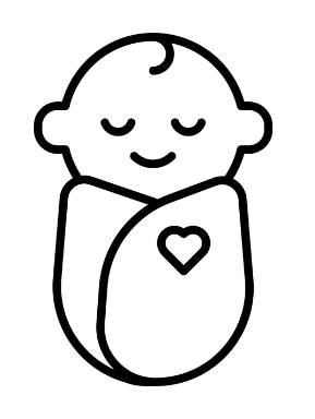 Cartoon icon of a baby wrapped in a blanket
