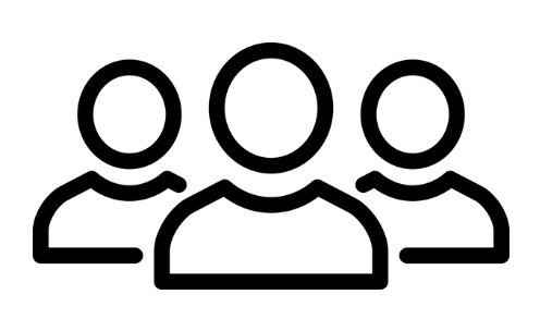 Cartoon icon of a group of three people
