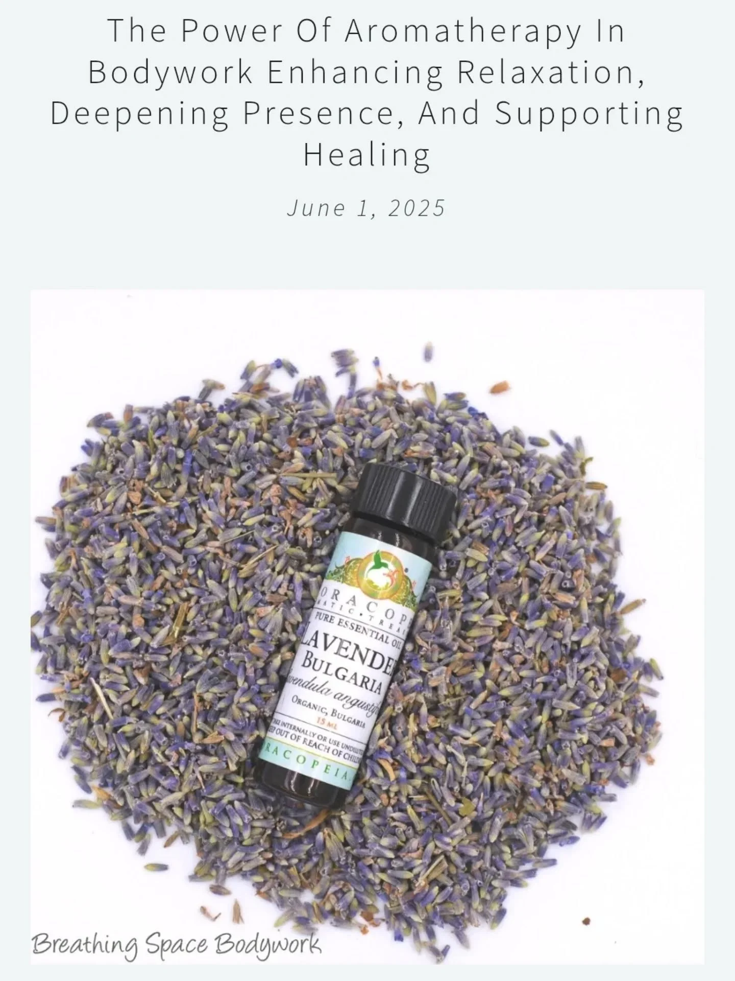 Curious to know how plant medicine supports your well-being? 

Read the full blog post from June 1, 2025 in Breathing Space Bodywork's website. 

&quot;Essential oils affect the body in two key ways: through inhalation and through the skin. When you 