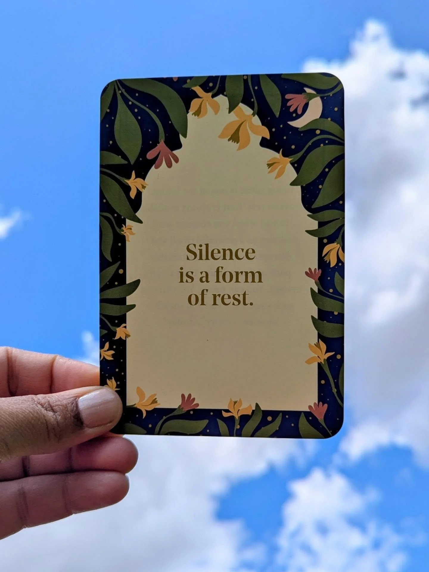Silence is a form of rest

Cards from: The Rest Deck, 50 Practices to Resist Grind Culture 

#restisresistance #restdeck #quiettime 

How can you snatch a moment of silence today?

Cards from: The Rest Deck, 50 Practices to Resist Grind Culture 

#re