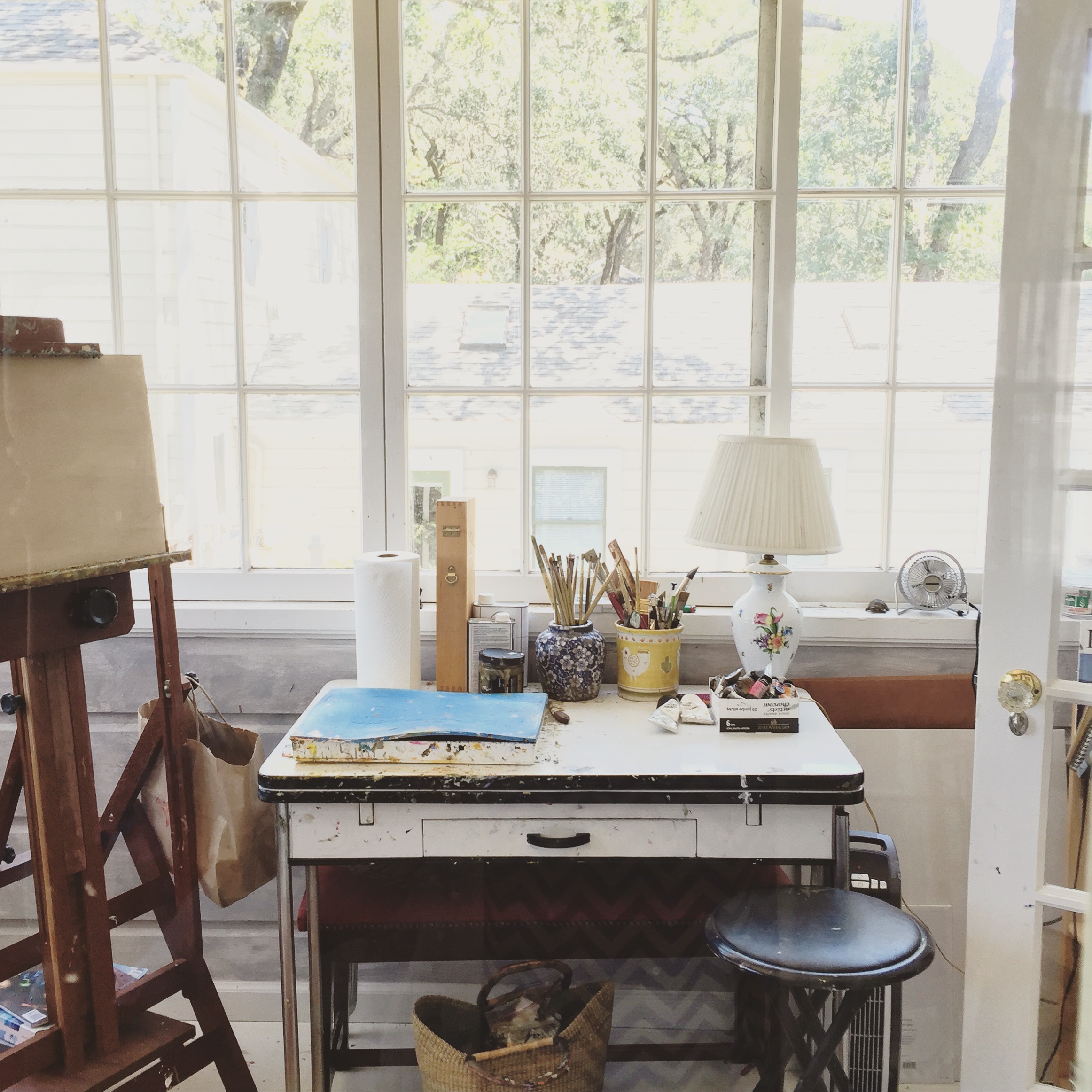 Abi's art studio where does she does her paintings.