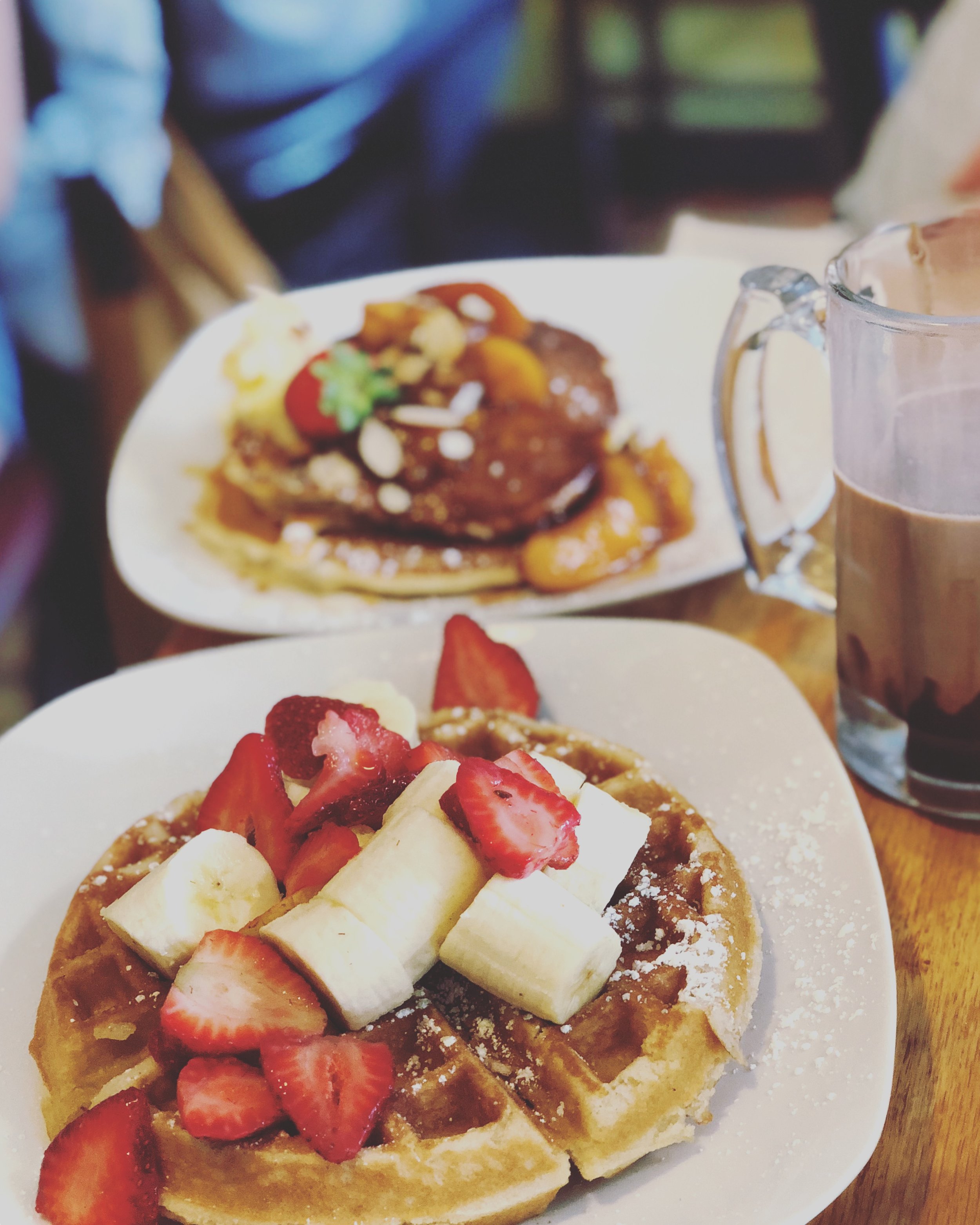 You can’t ever go wrong with Belgian waffles and fruit !