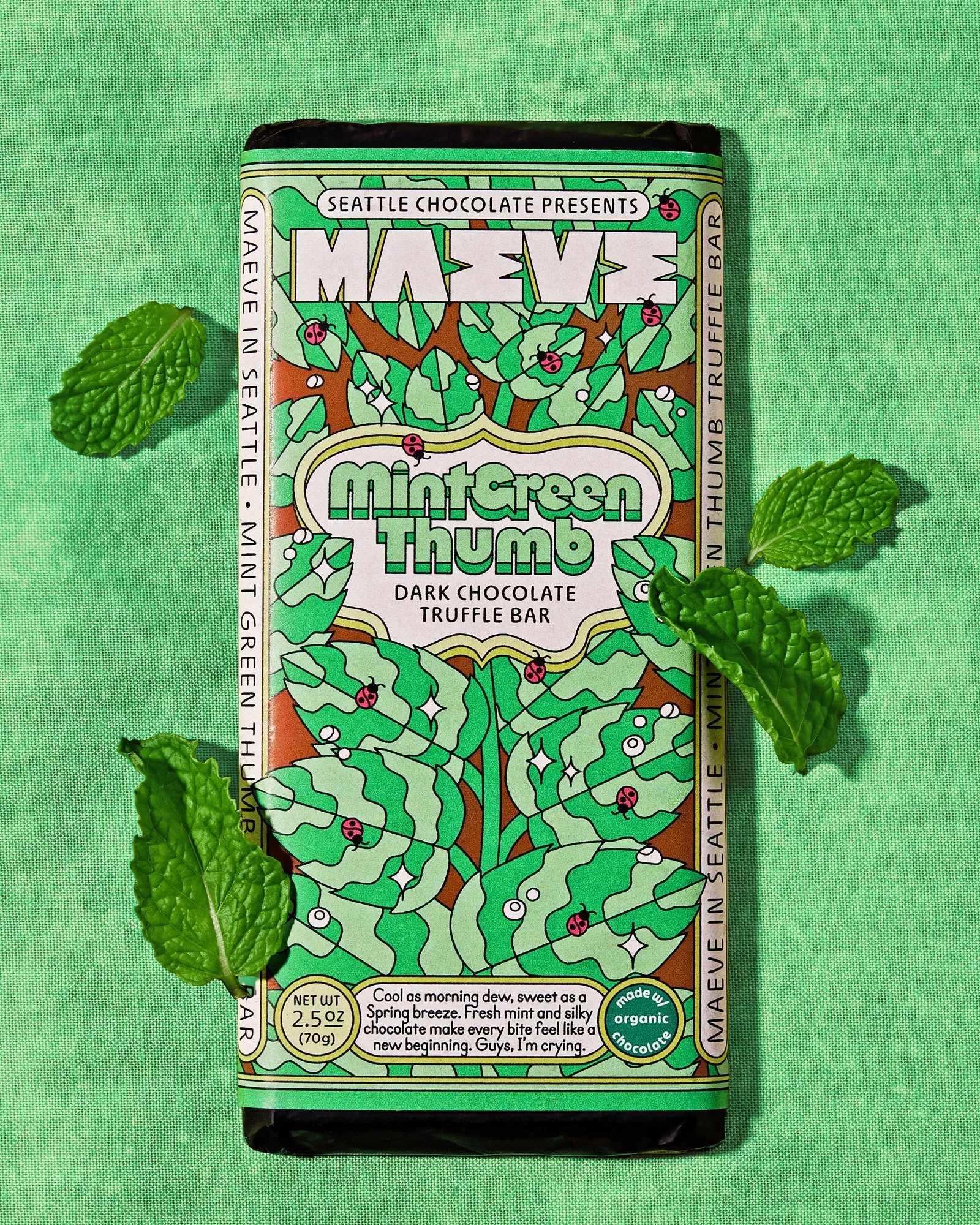 commercial brand food product photo of a mint chocolate bar / shot by commercial food photographer Ali Redmond