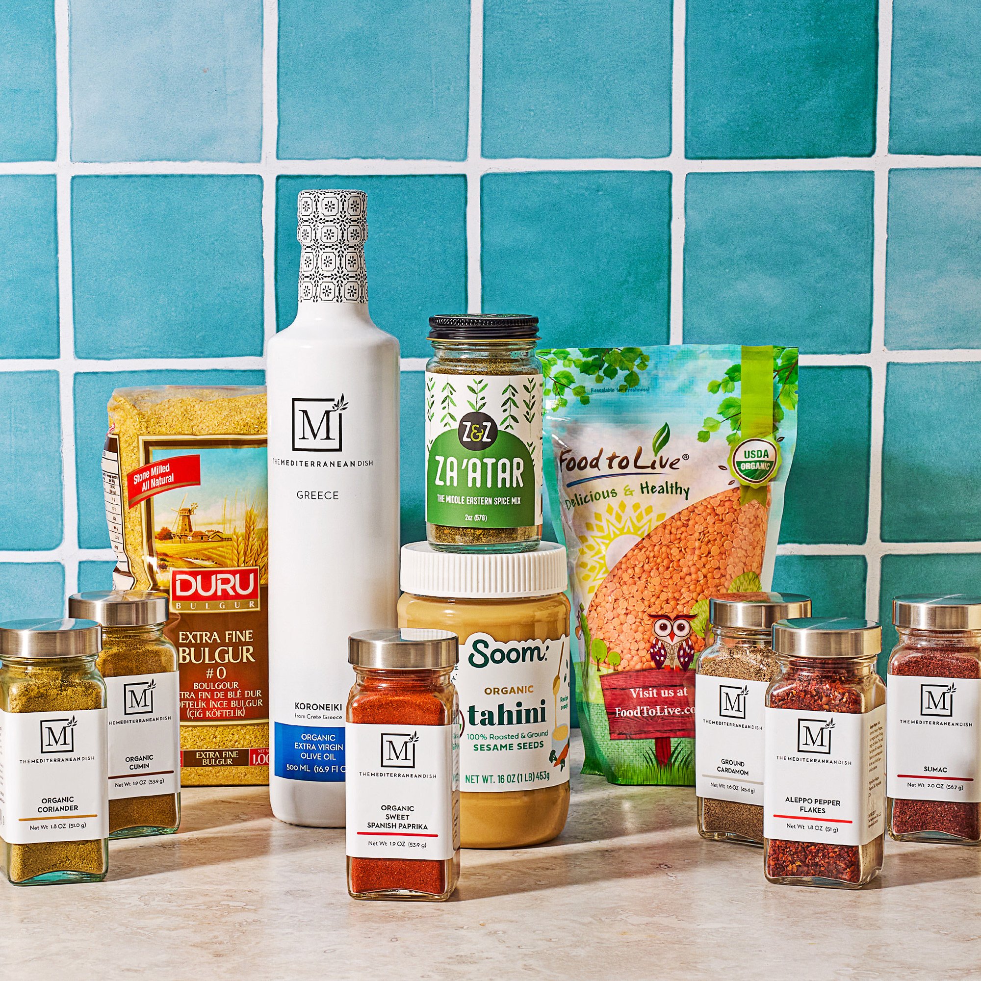 commercial food product photo product lineup shot spices olive oil grains / shot by commercial brand food photographer Ali Redmond