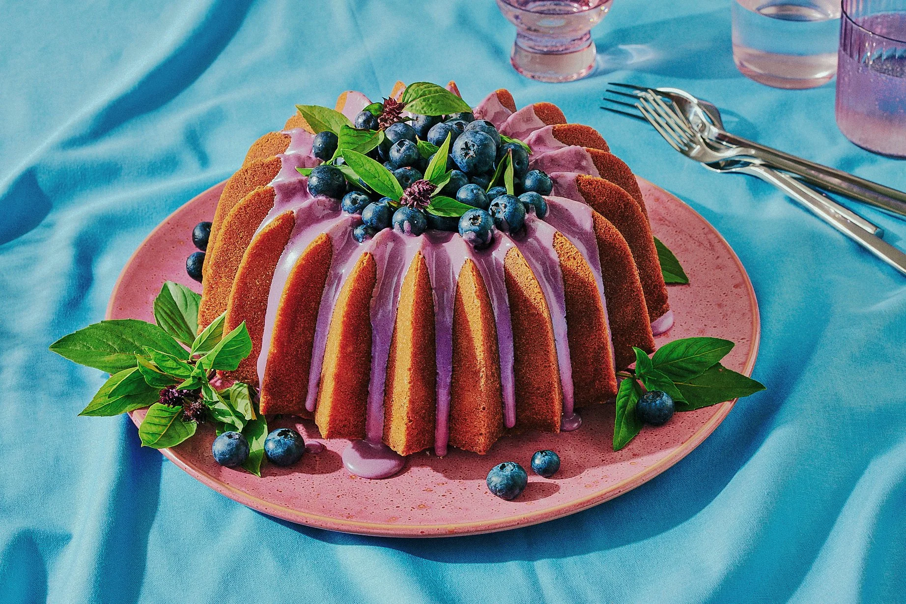 commercial food photo blueberry thai basil bundt cake recipe / shot by commercial brand food photographer Ali Redmond