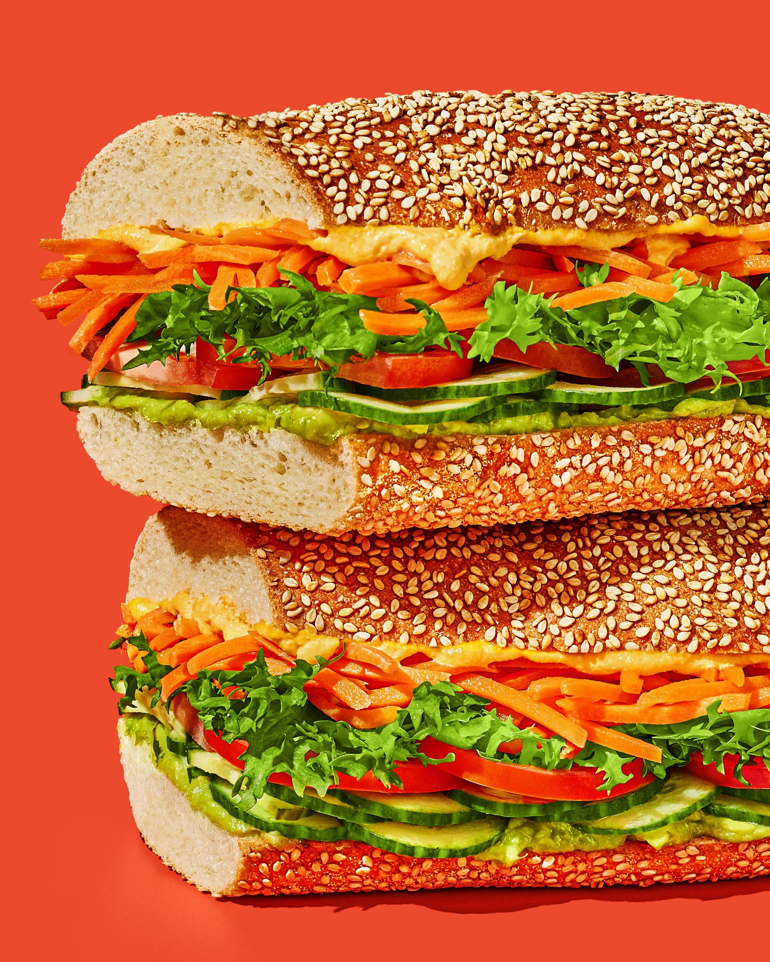 Commercial photography of a veggie sandwich