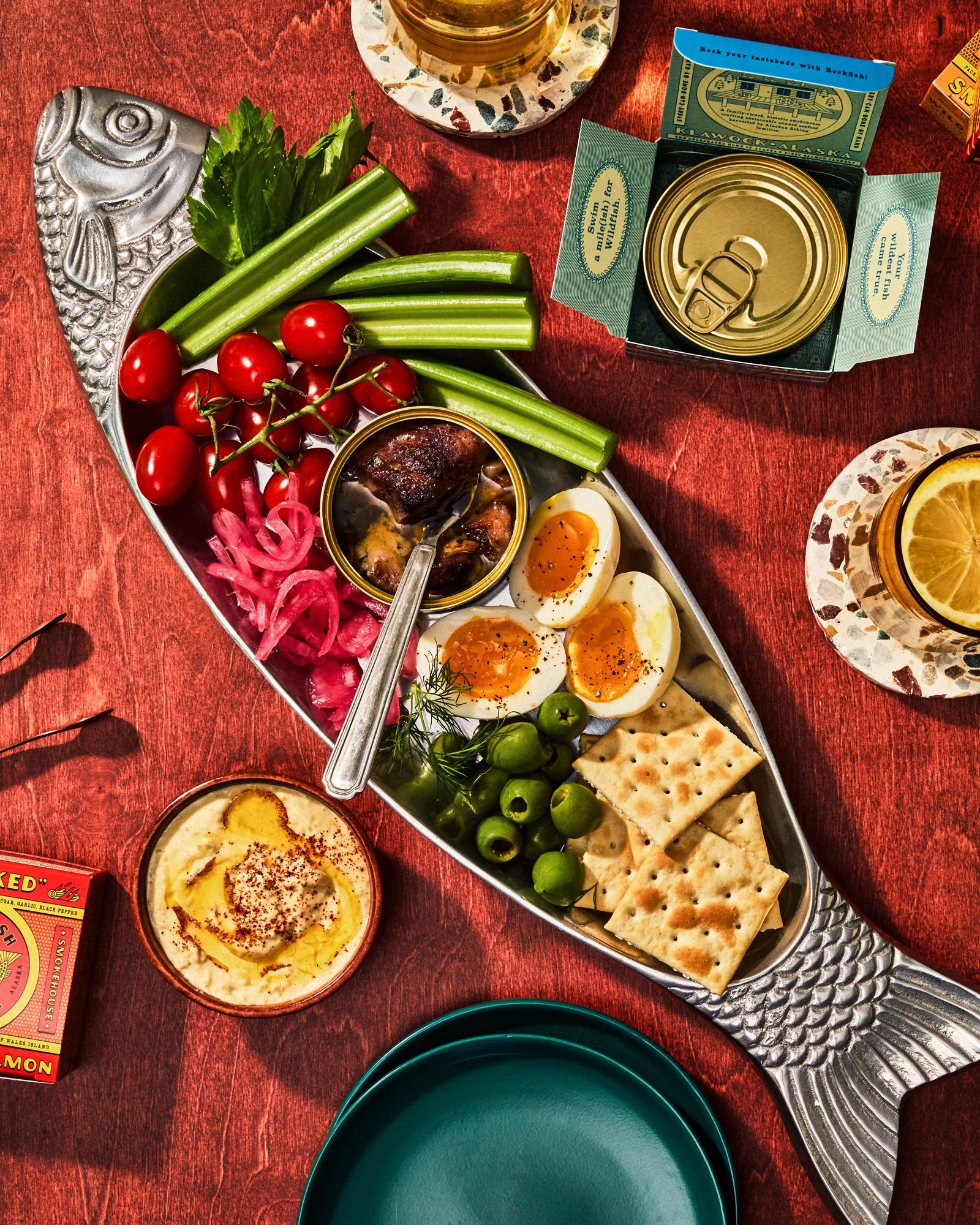 commercial food product photo grazing board tinned fish / shot by commercial brand food photographer Ali Redmond