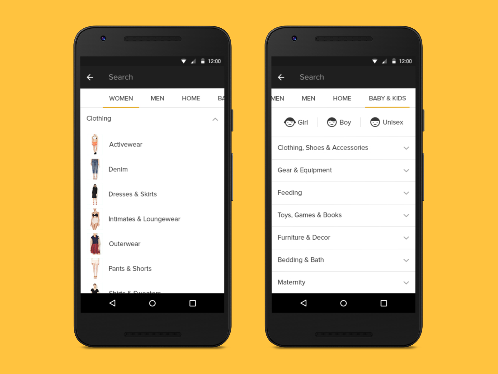 The Android app received an all-new intuitive user interface. We incorporated the material design look using Gilt's core brand look and feel. To take the web view app and extend it to a complete native app. We re-engineered the apps core workflows first. The shopping funnel and search flows came together in five to six months on a lean team. 