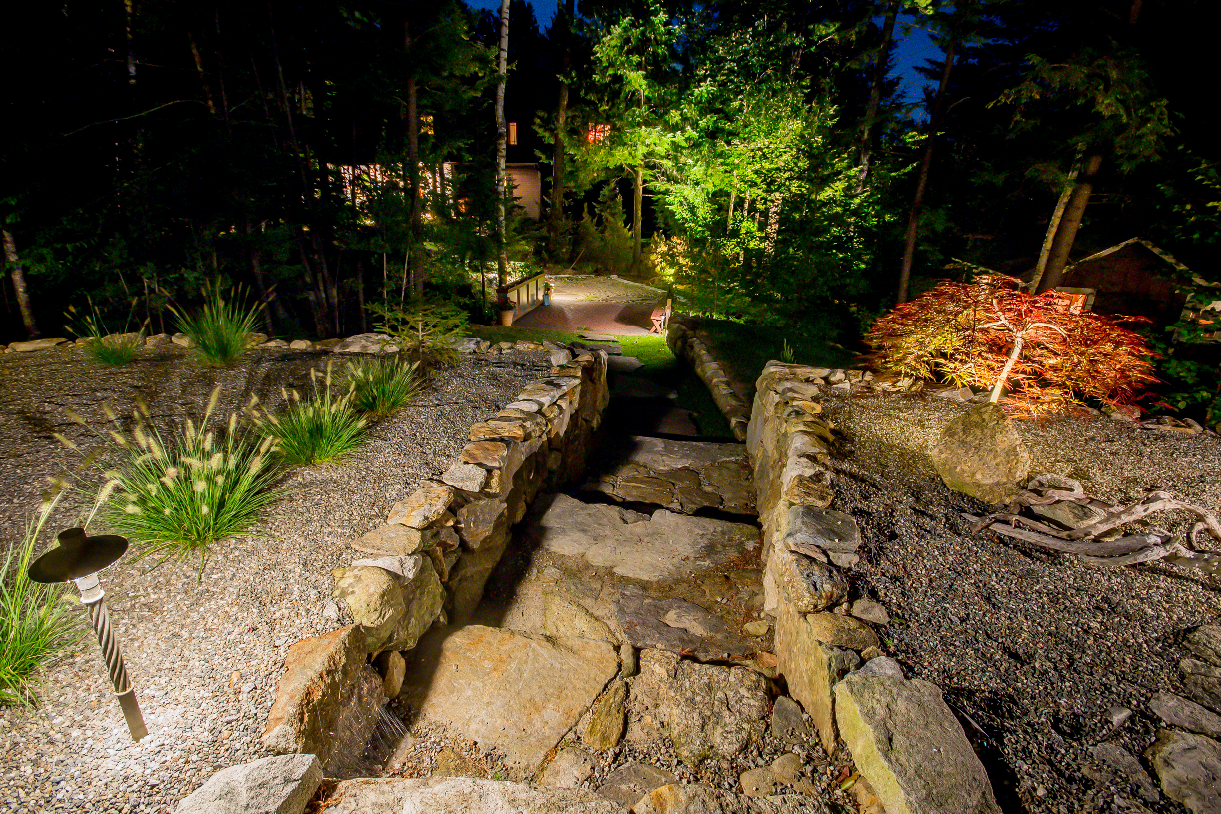 Properly lit landscapes provides safety for friends and family to enjoy outdoor spaces far after the sun has set.