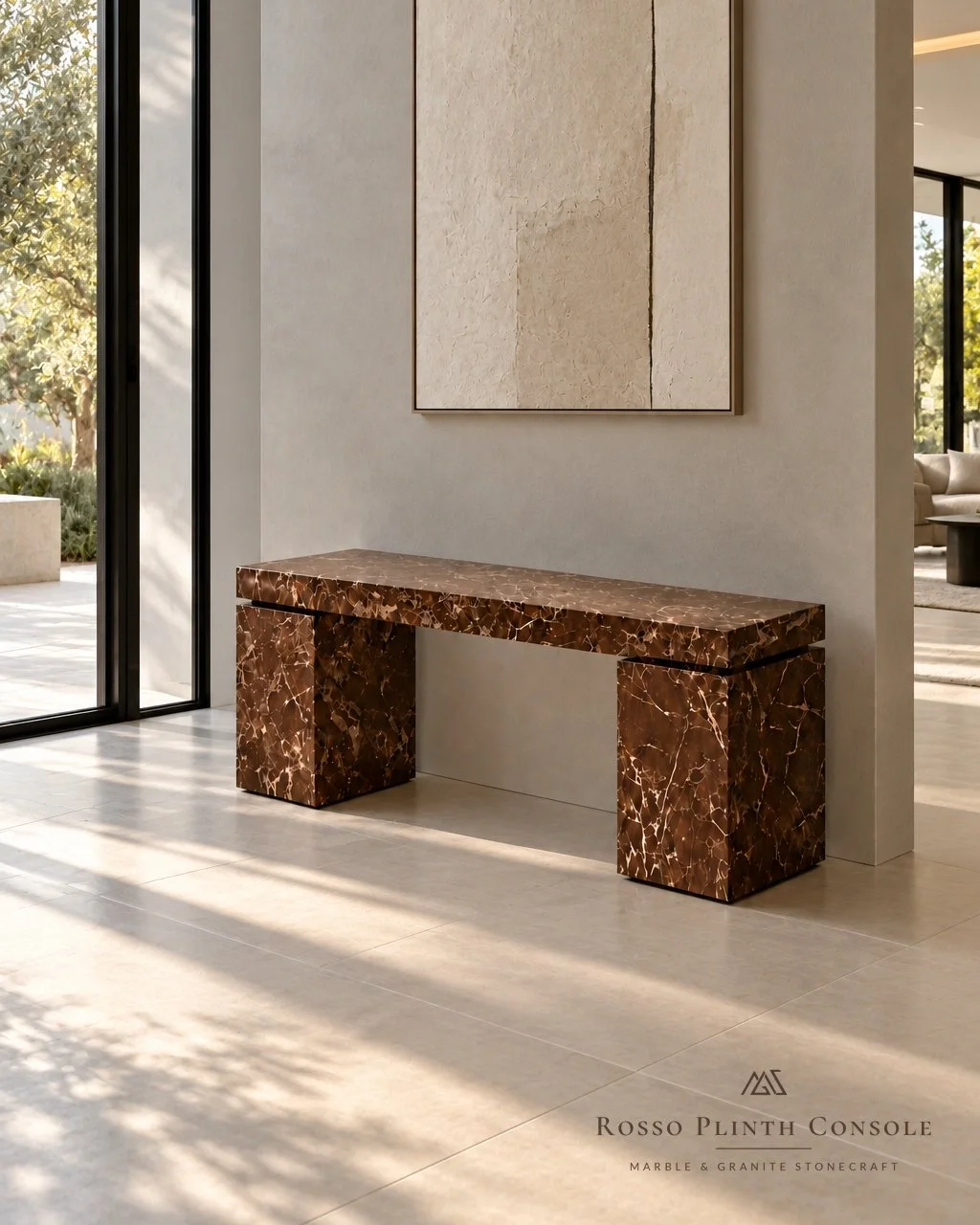 Rosso Plinth Console in a sunlit hallway