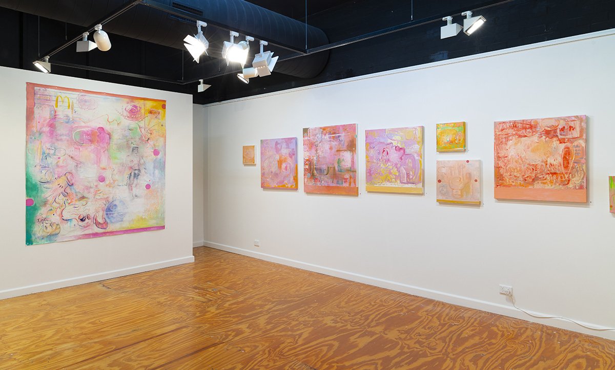  Installation view:  fagpile- pink is fun, 2023. Works by Ged Jones. 